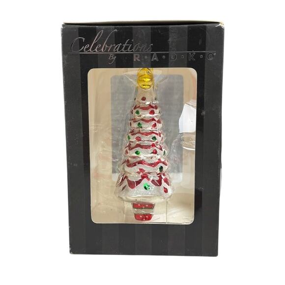 Celebrations by Radko Christmas Tree Glass Ornament - Red & White Glittered - Picture 6 of 9
